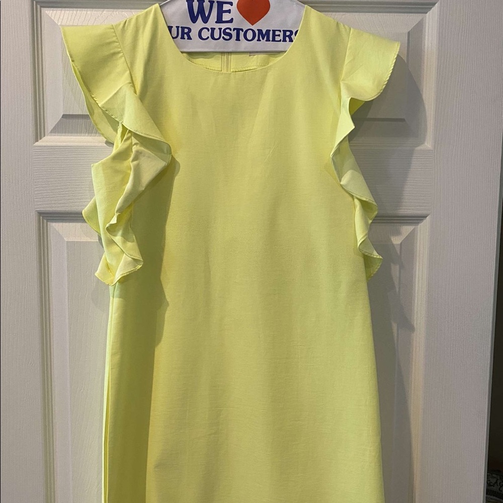 Boutique Yellow Dress with Ruffled Sleeves